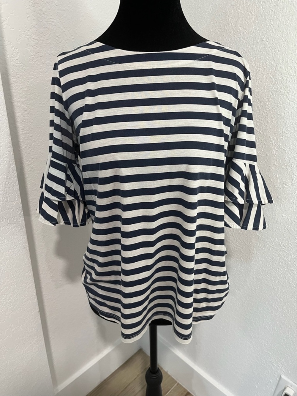 Lilly Pulitzer Navy & White Striped Ruffle Sleeve Top